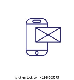 SMS line icon. Mobile phone with new message symbol. Communication concept. Can be used for topics like chat, messenger, email