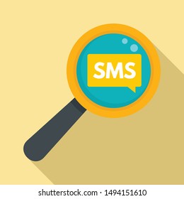 Sms magnify glass icon. Flat illustration of sms magnify glass vector icon for web design