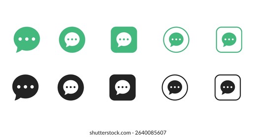 sms message icon set flat line outline black green vector