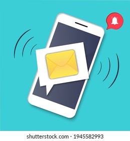 mensaje SMS, notificación entrante a un teléfono móvil. Messenger en la pantalla del smartphone. Alerta de llamada. Recordatorio de la llegada de un correo electrónico no leído. Imagen del vector
