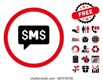 SMS Message pictograph with free bonus elements. Vector illustration style is flat iconic bicolor symbols, intensive red and black colors, white background.