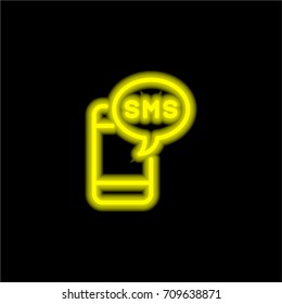 SMS Message yellow glowing neon ui ux icon. Glowing sign logo vector
