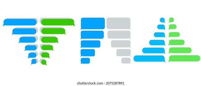 Mensajes SMS, chat por teléfono. Burbujas del discurso de correspondencia. Comunicación, comunicación en redes sociales. Nube de texto para el mensajero. Ilustración vectorial.
