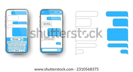 SMS messages, chat on the phone. Text cloud for the messenger. Correspondence speech bubbles. Vector illustration.