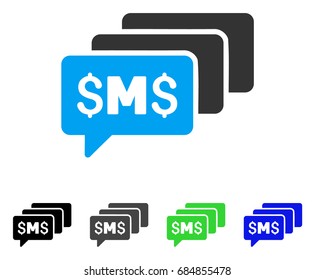 SMS Messages flat vector illustration. Colored sms messages gray, black, blue, green pictogram variants. Flat icon style for web design.