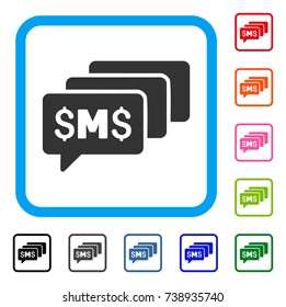 SMS Messages icon. Flat gray iconic symbol in a light blue rounded square. Black, gray, green, blue, red, orange color additional versions of SMS Messages vector.