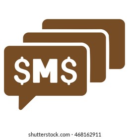 SMS Messages icon. Vector style is flat iconic symbol with rounded angles, brown color, white background.