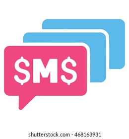 SMS Messages icon. Vector style is bicolor flat iconic symbol with rounded angles, pink and blue colors, white background.