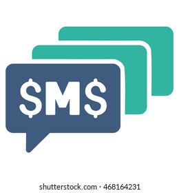 SMS Messages icon. Vector style is bicolor flat iconic symbol with rounded angles, cobalt and cyan colors, white background.