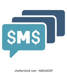 SMS Messages icon. Vector style is bicolor flat iconic symbol with rounded angles, cyan and blue colors, white background.