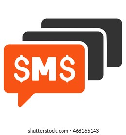 SMS Messages icon. Vector style is bicolor flat iconic symbol with rounded angles, orange and gray colors, white background.