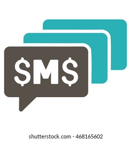 SMS Messages icon. Vector style is bicolor flat iconic symbol with rounded angles, grey and cyan colors, white background.