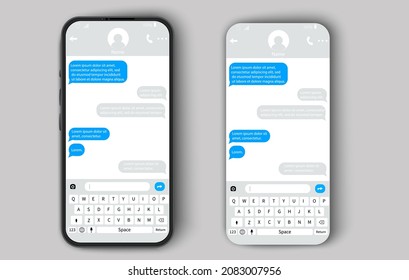 SMS messages, telephone communication. Keyboard panel. Correspondence speech bubbles. Communication, communication on social networks. Text cloud for the messenger. Vector illustration.
