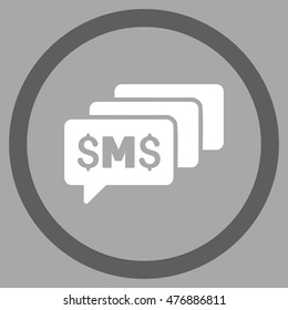 SMS Messages vector bicolor rounded icon. Image style is a flat icon symbol inside a circle, dark gray and white colors, silver background.