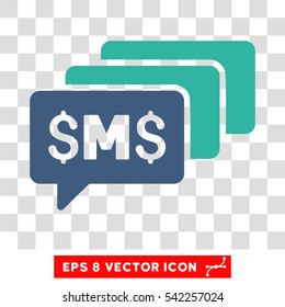 SMS Messages vector icon. Image style is a flat cobalt and cyan pictogram symbol.