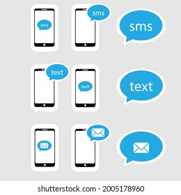 SMS, Messaging, Senden von Textnachrichten Symbole gesetzt. Postvektor.