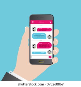 Sms messenger. Speech bubbles. Phone chat interface. Vector illustration
