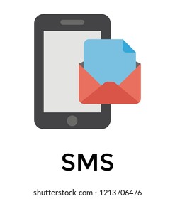 Sms in mobile phone flat icon design 