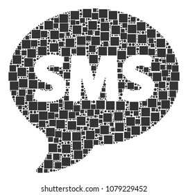 SMS mosaic icon of rectangles and circle particles in variable sizes. Vector objects are composed into sms composition design concept.