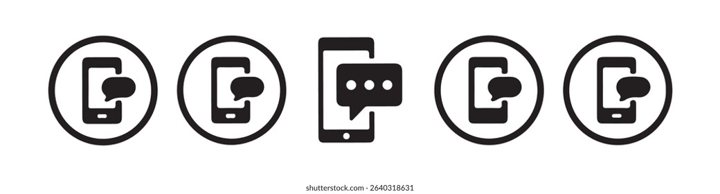 SMS Notification Icon Set - Mobile Messaging Symbols in Black Silhouette. Vector illustration eps 10