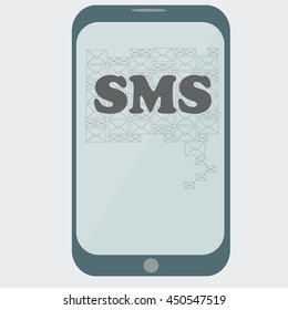 SMS on mobile phone vector icon. Mobile phone SMS chat icon vector.