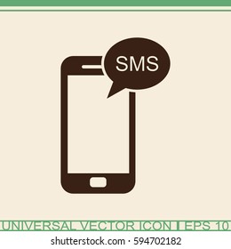 Sms on mobile phone vector icon.