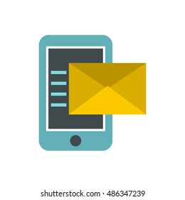 SMS on the phone icon in flat style isolated on white background. Message symbol vector illustration