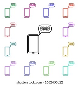 Sms en un icono de estilo multicolor de teléfono inteligente. Línea delgada simple, contorno vectorial de iconos de redes de medios sociales para ui y ux, sitio web o aplicación móvil
