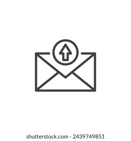 SMS Outbox line icon. linear style sign for mobile concept and web design. Arrow pointing out of an envelope outline vector icon. Sent text message symbol, logo illustration. Vector graphics