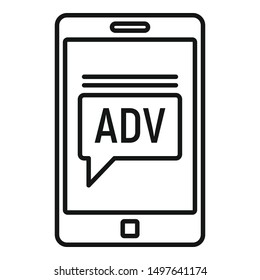 Sms phone icon. Outline sms phone vector icon for web design isolated on white background