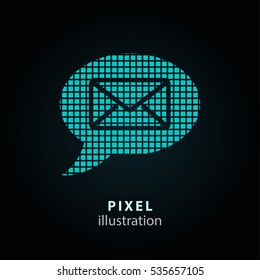 SMS - pixel icon. Vector Illustration. Design logo element. Isolated on black background. It is easy to change to any color.