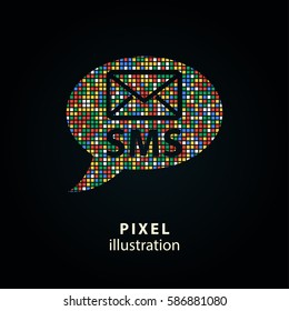 SMS - pixel icon. Vector Illustration. Design logo element. Isolated on black background. It is easy to change to any color.