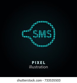 SMS - pixel icon. Vector Illustration. Design logo element. Isolated on black background. It is easy to change to any color.