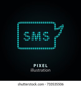 SMS - pixel icon. Vector Illustration. Design logo element. Isolated on black background. It is easy to change to any color.