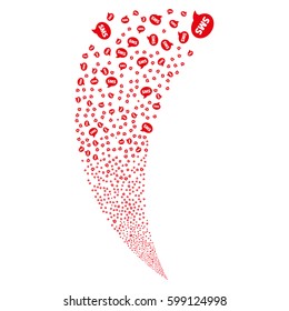 SMS random fireworks stream. Vector illustration style is flat red iconic symbols on a white background. Object fountain combined from scattered pictograms.