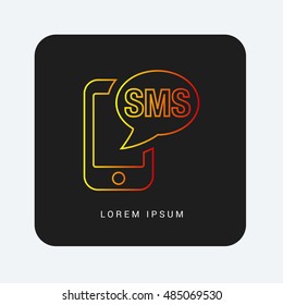 SMS Red & Orange gradient attractive line thin icon / logo design