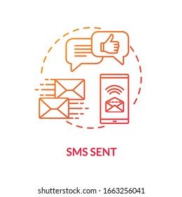 Sms sent red concept icon. Upload newsletter. Letter in mailbox. Chat with messages. Internet mobile access. Roaming idea thin line illustration. Vector isolated outline RGB color drawing
