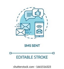 Sms sent turquoise concept icon. Online contact. Chat with messages. Internet mobile access. Roaming idea thin line illustration. Vector isolated outline RGB color drawing. Editable stroke