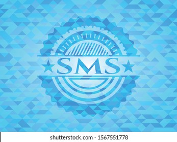 SMS sky blue emblem with mosaic ecological style background