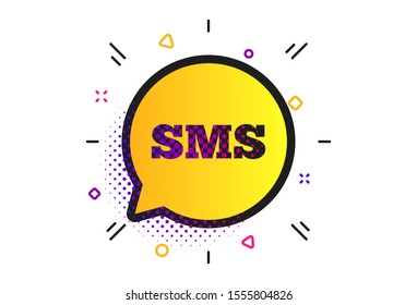 Icono de burbuja de habla SMS. Patrón de puntos de semitono. Símbolo del mensaje de información. Icono de sms planos clásicos. Vector