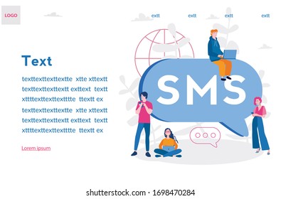 	
SMS text message mail and people with gadgets, Vector illustration for web banner, infographics, mobile. 