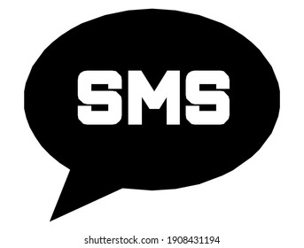 Sms Text, Zeichen, Kästchen, Buchstaben, Inschrift (in Wolke) Silhouette, Symbol, Vektorgrafik, in schwarz-weißer Farbe