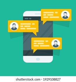 Sms texting on smartphone, chat messaging, vector