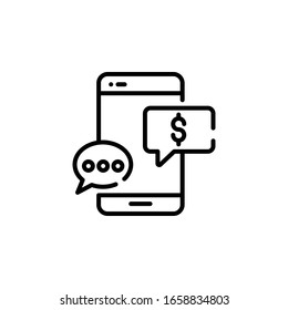 Sms Transaction Vector Line Illustration. Business and Finance icon 