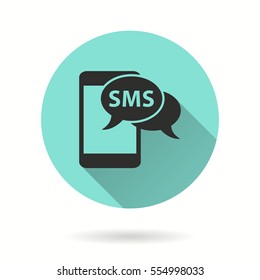 SMS vector icon. Black illustration isolated on green background for graphic and web design.