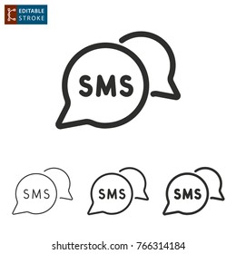SMS vector icon. Black illustration isolated on white background. Thin line symbol. Editable stroke.
