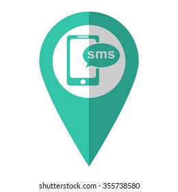 Sms - vector icon;  green map pointer