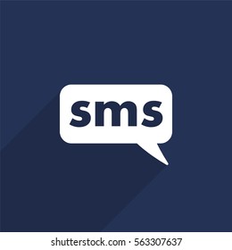SMS vector icon with long shadow isolated on  blue