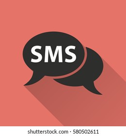 SMS vector icon with long shadow. Illustration isolated on red background for graphic and web design.