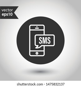 SMS vector icon. Mobile phone  SMS vector sign. Bubble chat SMS symbol. EPS 10. Round icon design